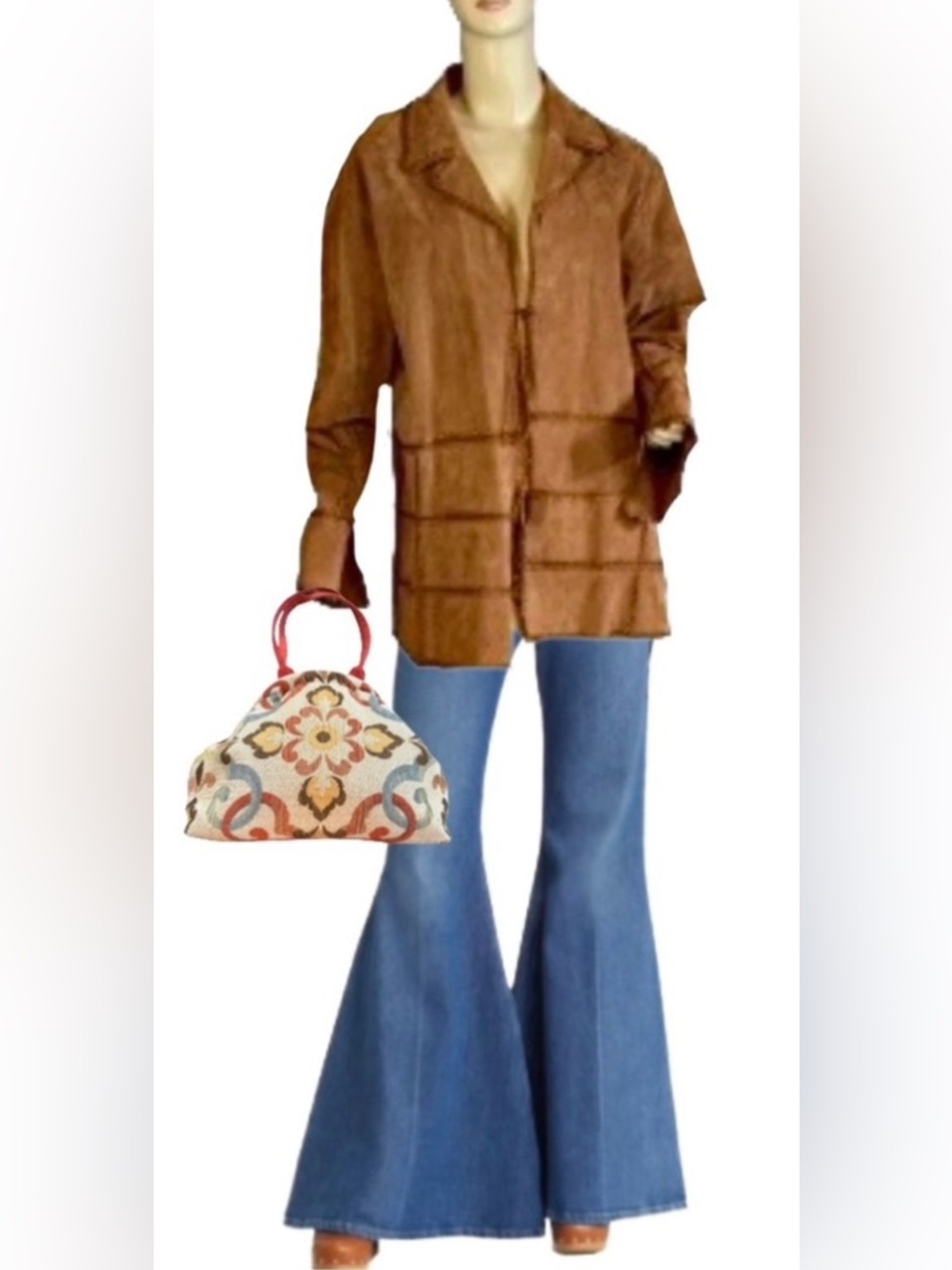 VINTAGE Y2K OUTBROOK WOMAN BROWN SUEDE STITCHED JACKET (2X)